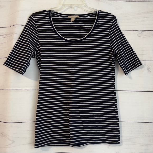 Banana Republic Tops - Banana Republic Navy Blue/ White Striped Scoop Neck Shirt Sleeve Top - S…